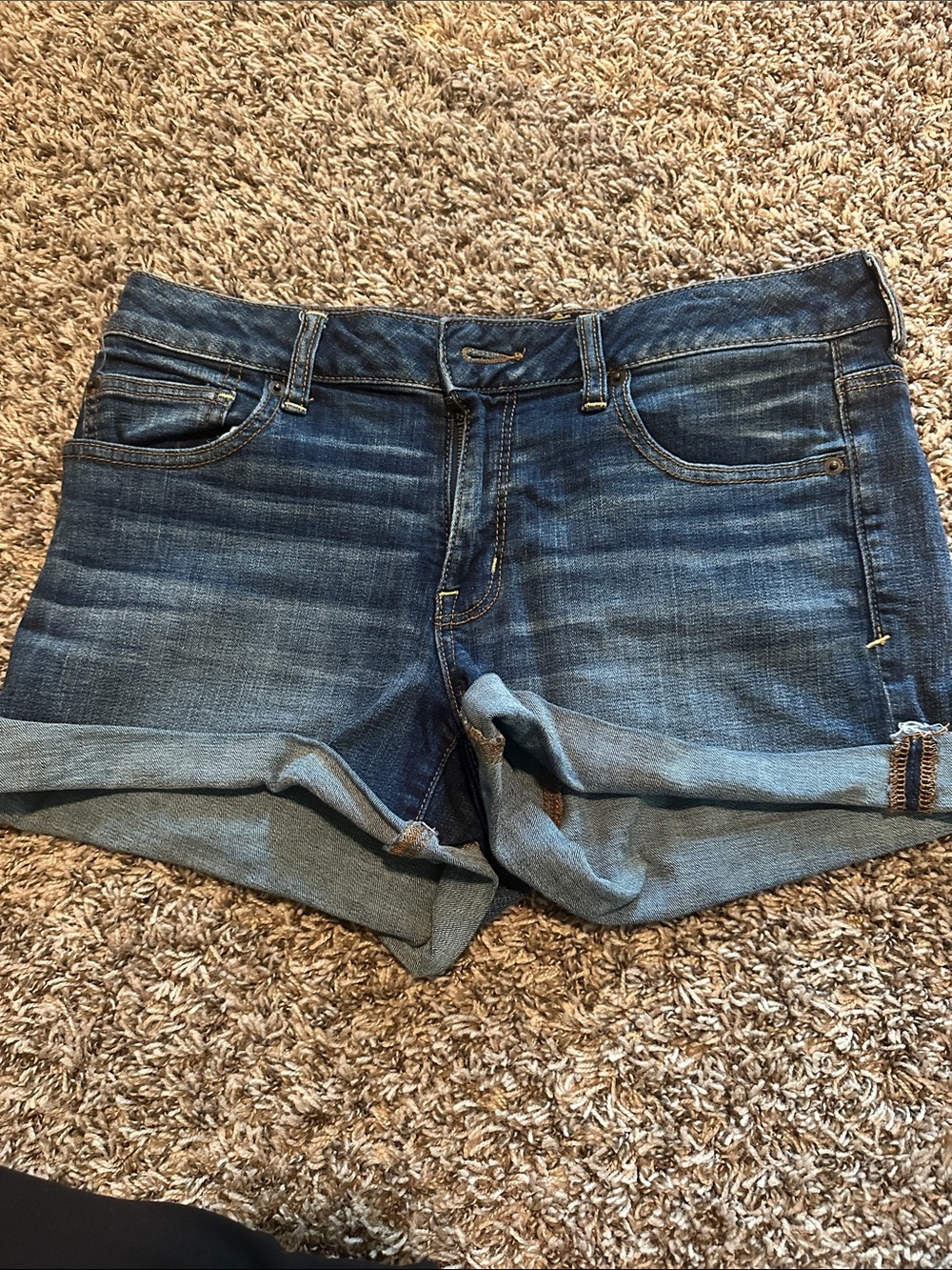 American Eagle Outfitters Women's Dark Blue Cuffed Denim Shorts